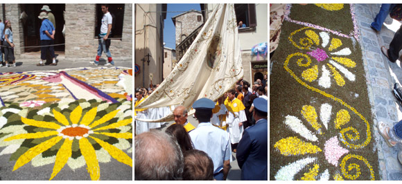 streets of Spello, Italy are paved with gold during corpus domini