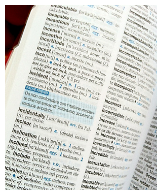 italian dictionary, inside, showing false friend concept
