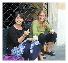 Girls enjoying Italian Gelato in Perugia on a fall day in Umbria