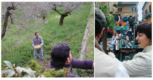 cheese rolling in Italy the day after Easter. the cheese goes off course. later a bad band