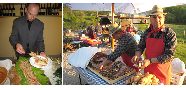 wedding food in Umbria, Italy porchetta etc