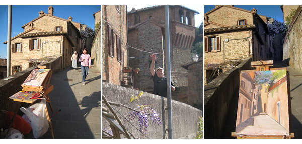 bills painting on the street in Panicale, umbria